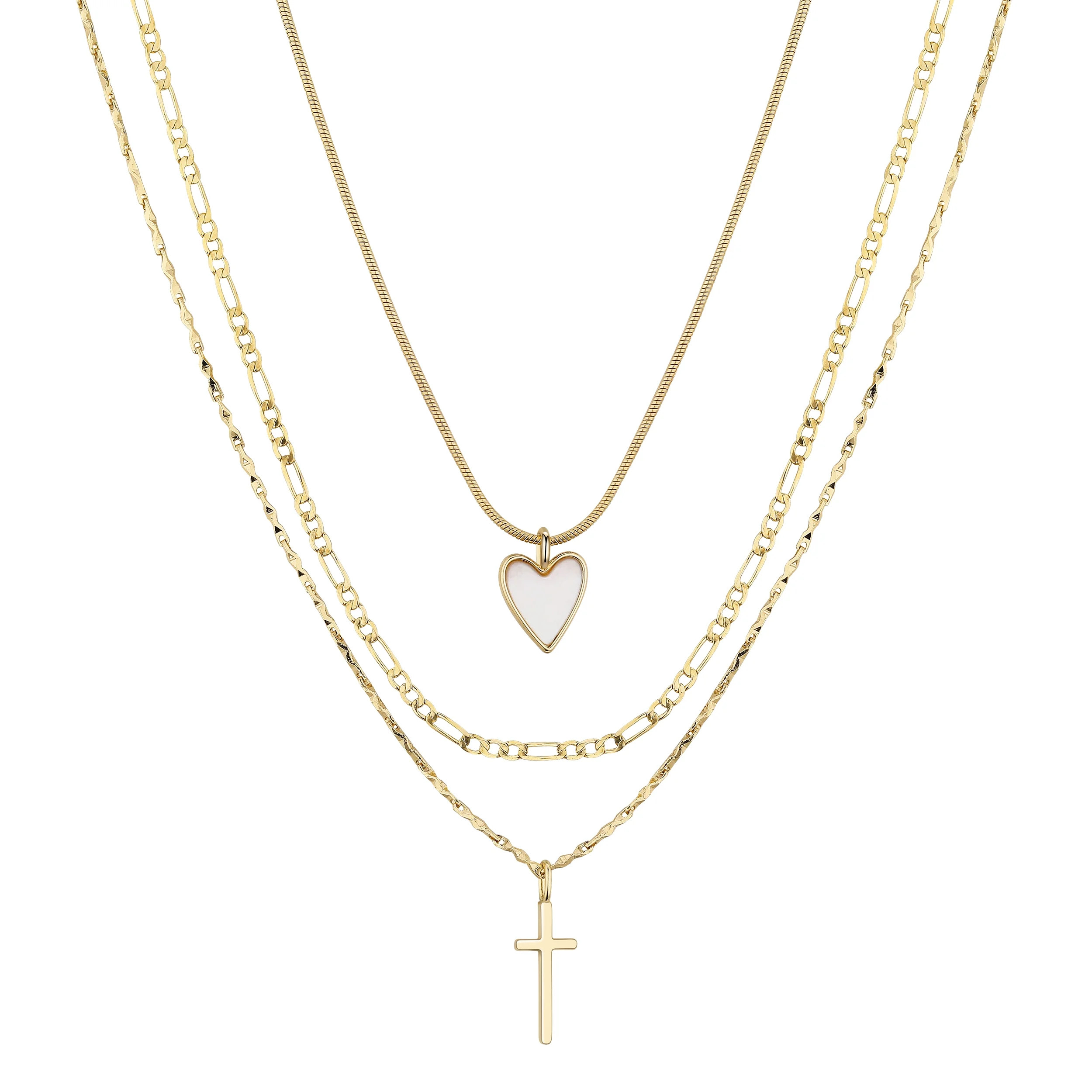 Believe by Brilliance Women's 14Kt Gold Flash-Plated Mother of Pearl Heart and Cross Layered Pend... | Walmart (US)