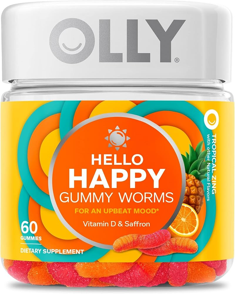 OLLY Hello Happy Gummy Worms, Mood Balance Support, Vitamin D, Saffron, Adult Chewable Supplement... | Amazon (US)