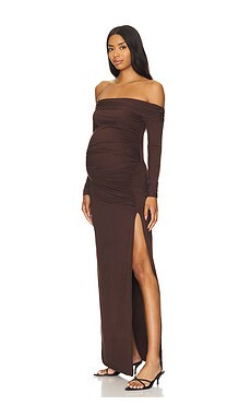 BUMPSUIT Off The Shoulder Evening Dress in Chocolate from Revolve.com | Revolve Clothing (Global)