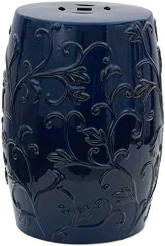 Oriental Furniture 18" Dark Blue Carved Flowers Porcelain Garden Stool | Amazon (US)