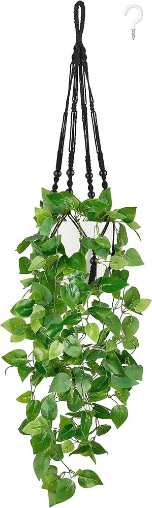 Mkono Fake Hanging Plant with Pot, Artificial Plants for Home Decor Indoor Macrame Plant Hanger w... | Amazon (US)