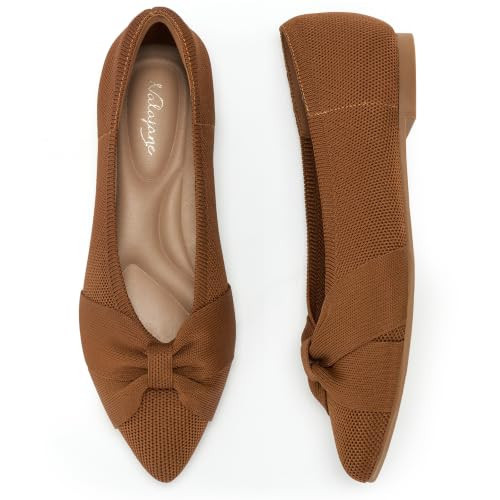 NALAJANE Flats for Women,Brown Pointed Toe Ballet Flats,Slip On Shoes 11 | Amazon (US)