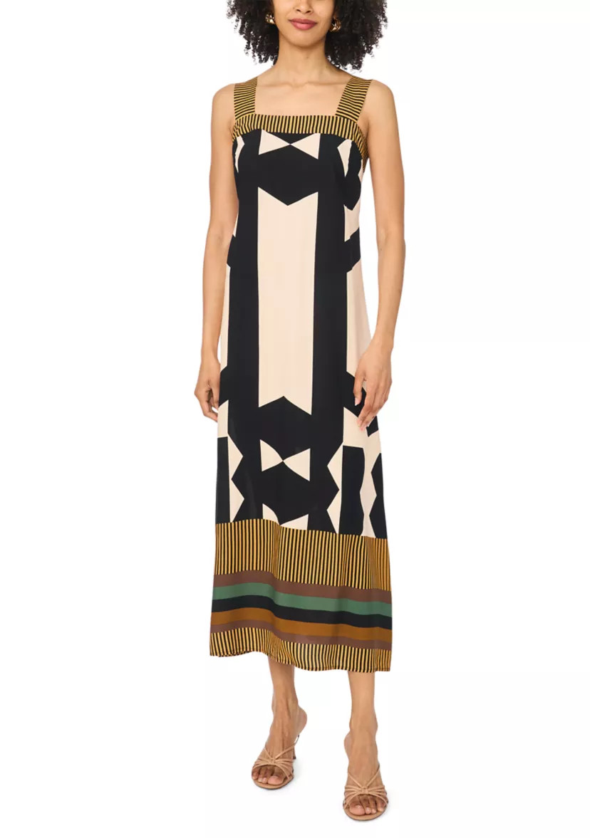 Petite Challis Square Neck Tank Midi Dress | Belk