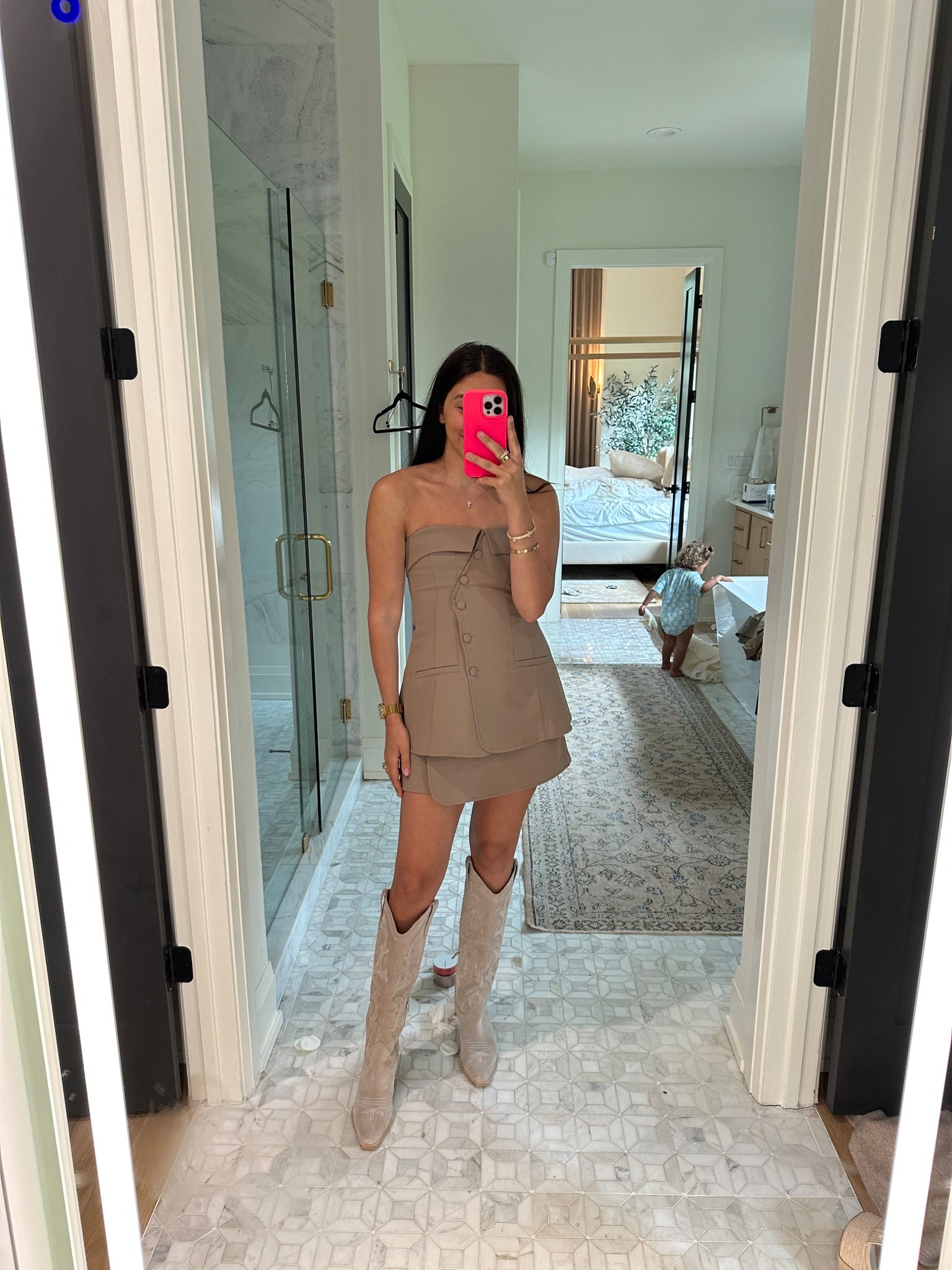 Top: small
Skirt: small

This set is so cute and flattering! Boots sold out but linking similar 