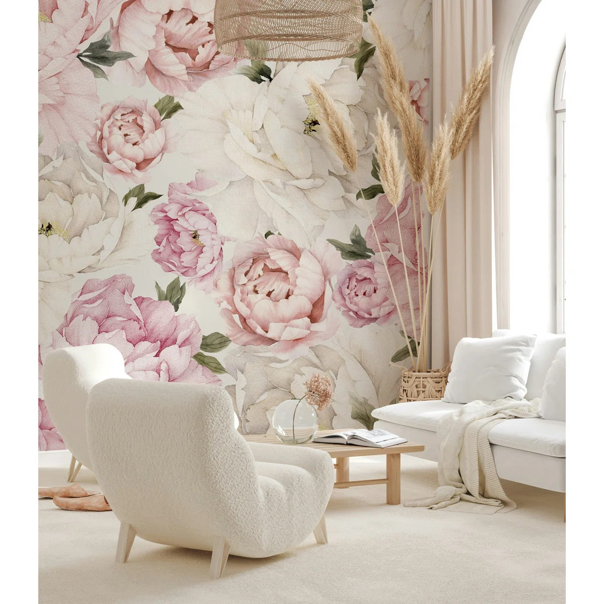 Soft Pink and White Peony Floral Wallpaper | Wayfair North America