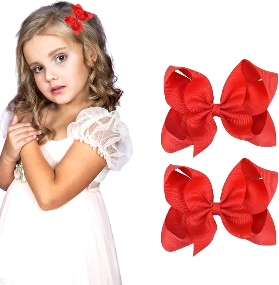 3 Inch Red Hair Bow Clips for Girls - Set of 2 | Amazon (US)