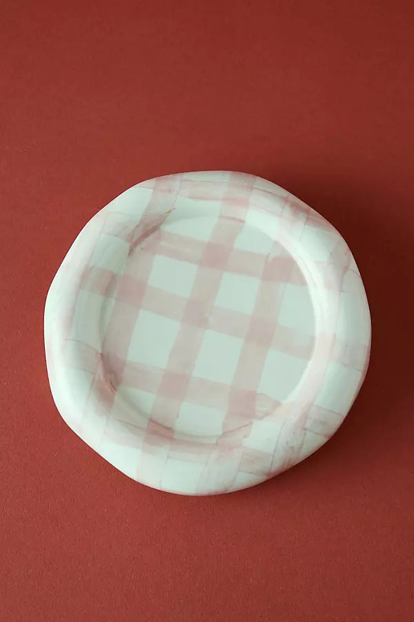 Damson Madder Hand-Painted Gingham Saucer | Anthropologie (UK)