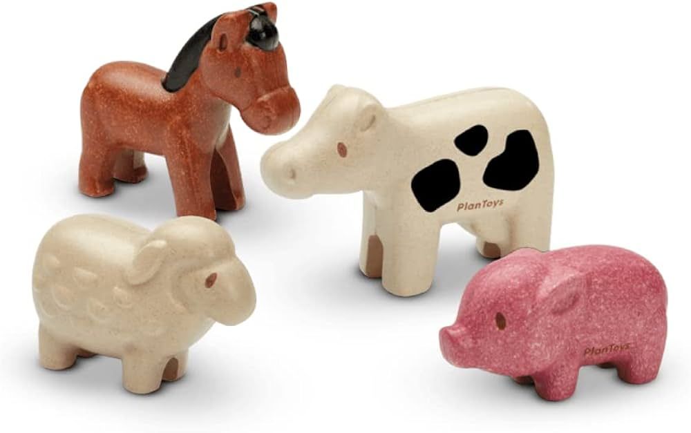 PlanToys 4 Piece Farm Animal Playset (6127) | Sustainably Made from Rubberwood and Non-Toxic Pain... | Amazon (US)