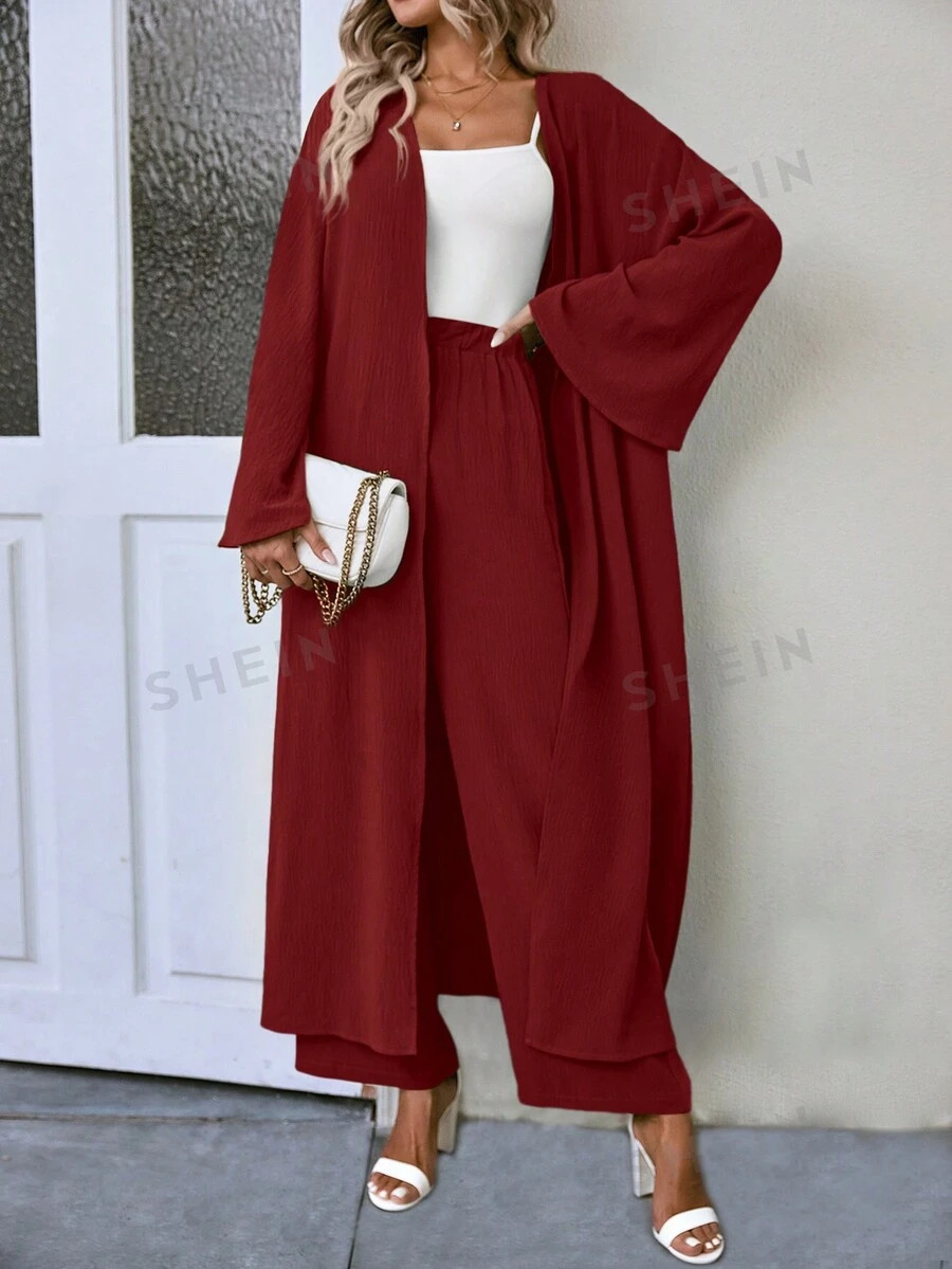 SHEIN LUNE Women's Solid Color Simple Bathrobe 2pcs/Set Two-Piece Outfits | SHEIN