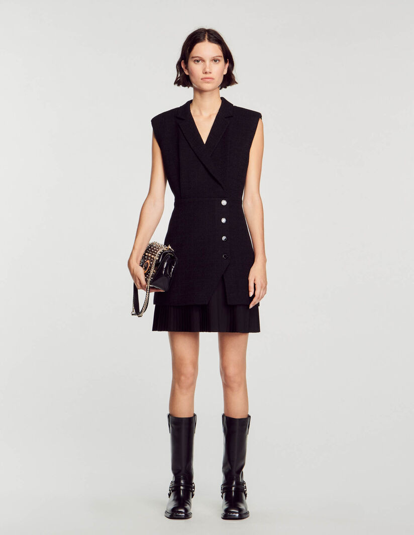 Pleated tweed dress | Sandro-Paris US