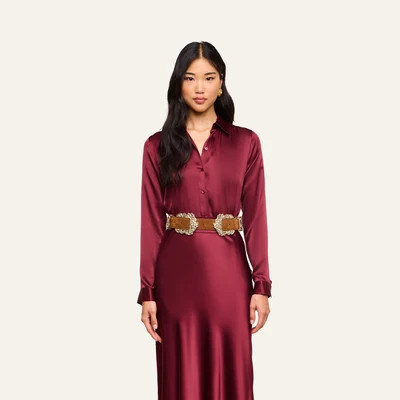 L'AGENCE Tyler Silk Blouse Top In Merlot Red | L'Agence