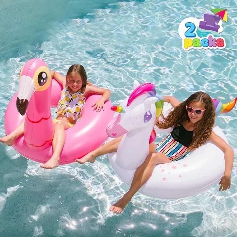 Joyfy 2 Packs Flamingo Unicorn Pool Float, Fun Beach Floaties, Inflatable Swimming Pool Tubes Par... | Walmart (US)