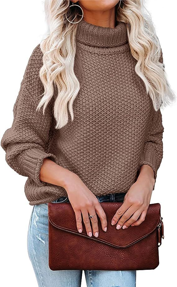 Lynwitkui Women Turtleneck Sweaters Batwing Sleeve Casual Loose Chunky Pullover Sweater Knit Tops... | Amazon (US)
