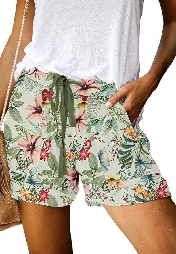 ONLYSHE Womens Casual Drawstring Shorts Summer Elastic Waist Shorts Pocketed Pants | Amazon (US)