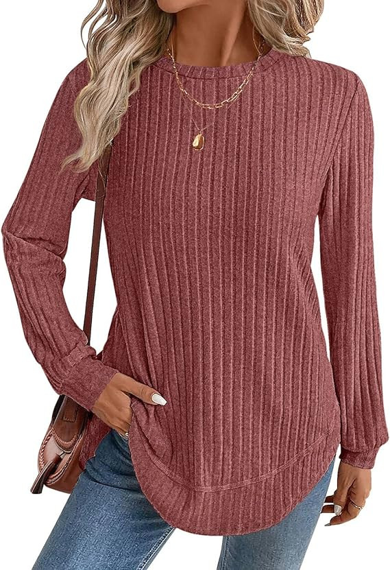 JUSTFASHIONNOW Womens Long Sleeve Shirts Trendy Sweaters Lightweight 2025 Casual Crewneck Fall Tu... | Amazon (US)
