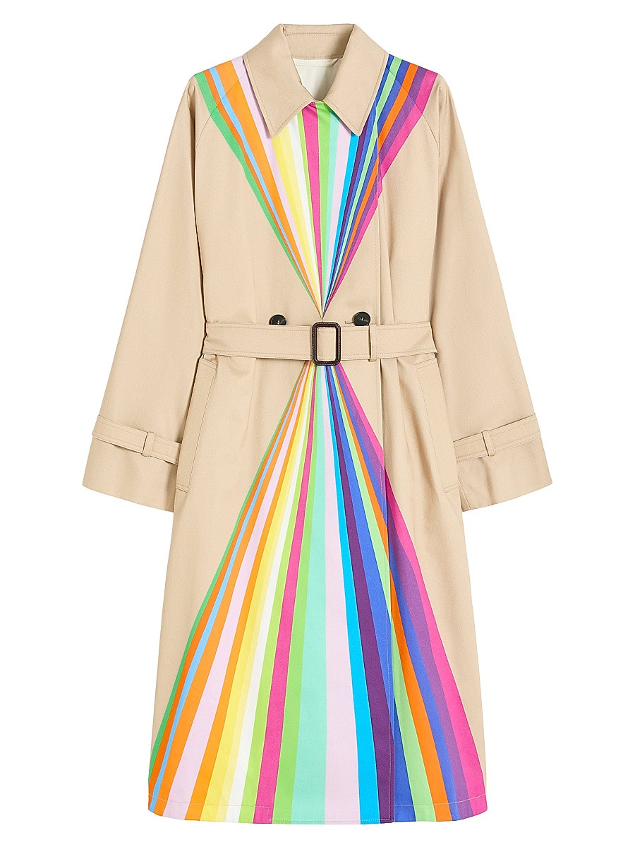 Women's Trench Coat in Water Repellent Cotton with Rainbow Print - Multicolour - Size Small | Saks Fifth Avenue