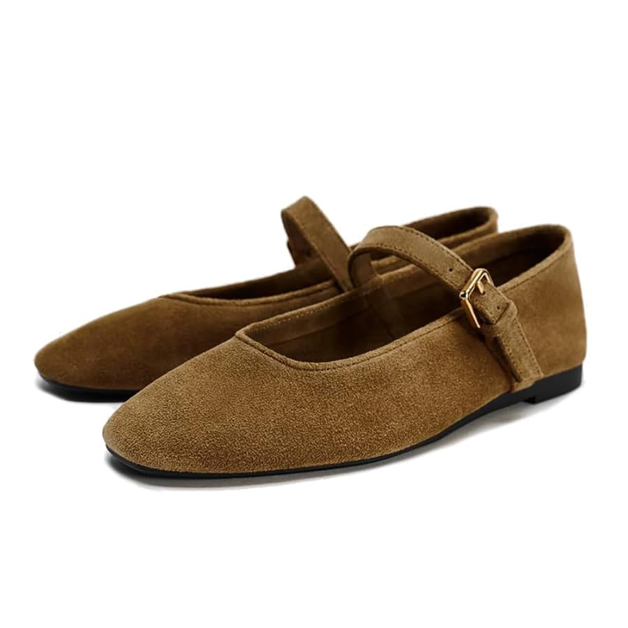 Women’s Leopard Print Mary Jane Flats Buckle Strap Square Toe Ballet Flat Suede Fashion Comfort... | Amazon (US)