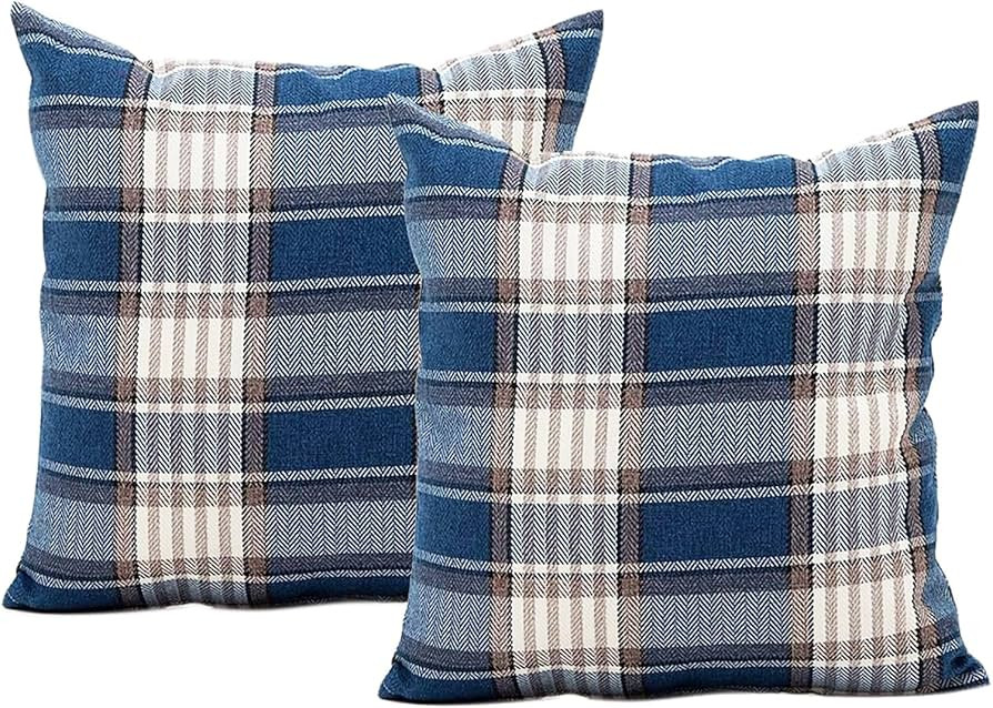 Cotton Linen Throw Pillow Covers Farmhouse Decor Checkers Plaids Square Cushion Case Home Decorat... | Amazon (US)