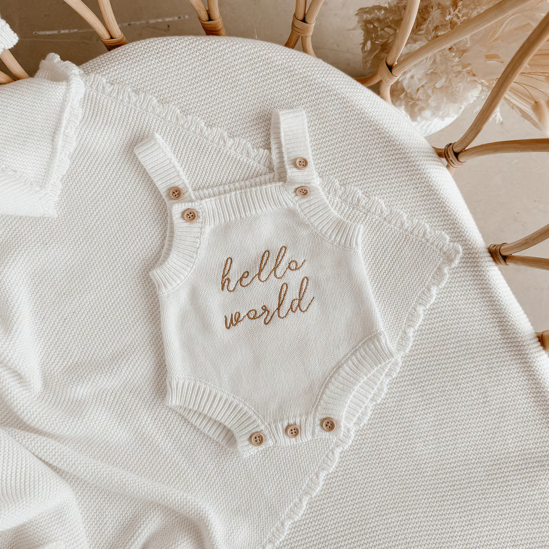 Hello World Sleeveless Mini Knit Romper Romper Only Short Sleeve Summer Cotton Babies First Outfi... | Etsy (US)