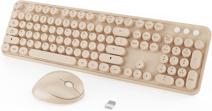 Wireless Keyboard,KOOTOP Cute Colorful 104 Keys Typewriter Retro Round Keycaps Keyboard for PC La... | Amazon (US)