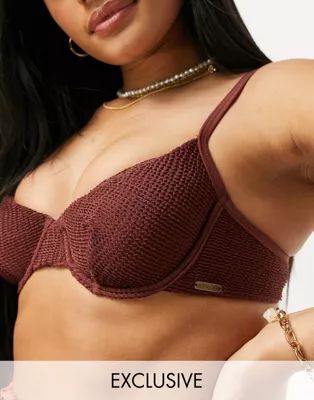 Free Society Exclusive mix and match crinkle underwire bikini top in brown | ASOS (Global)