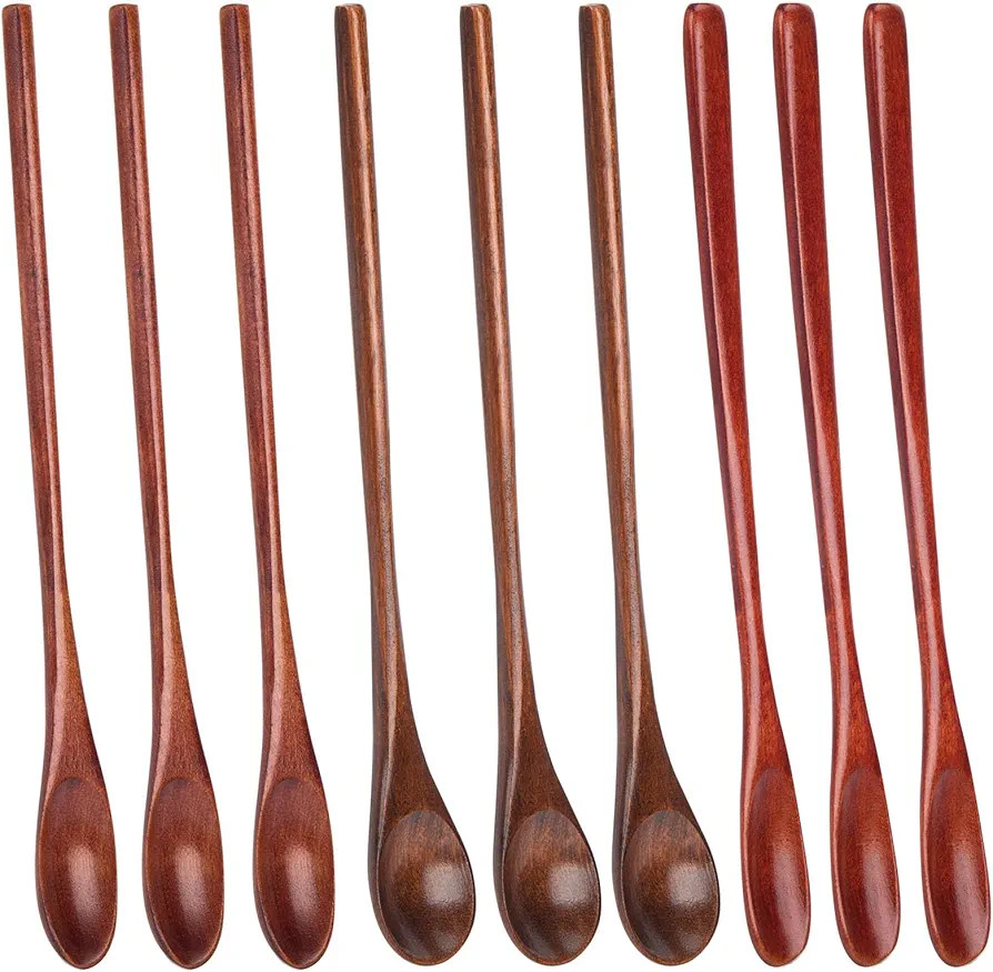HANSGO 9PCS Wooden Coffee Spoons, Long Handle Wooden Spoon Mixing Honey Spoon Handmade Wood Stirr... | Amazon (US)