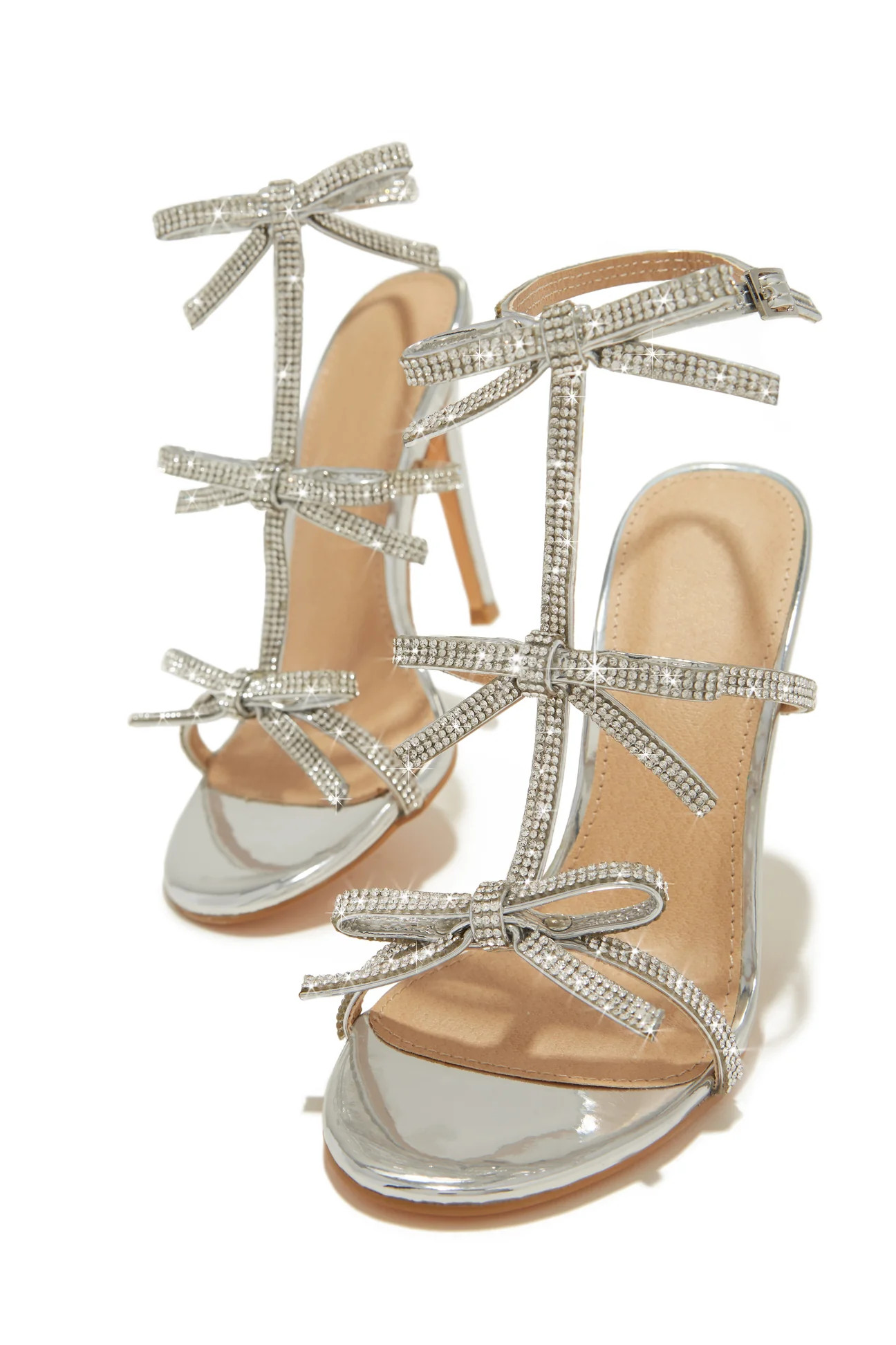 Miss Lola | Party Season Silver Embellished High Heels | MISS LOLA