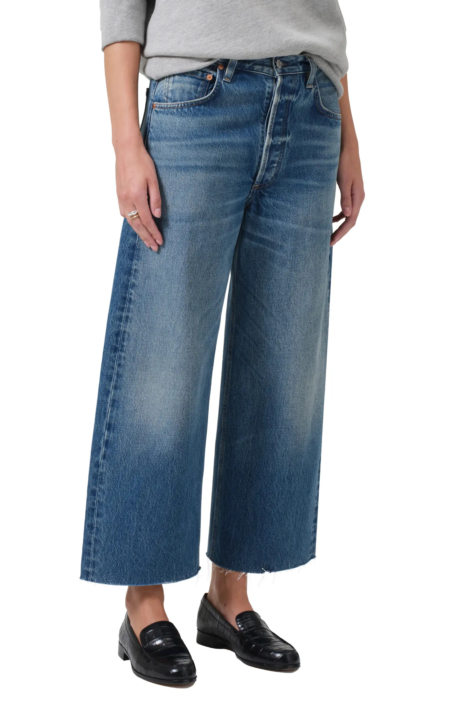 Ayla High Waist Raw Hem Ankle Baggy Wide Leg Jeans | Nordstrom