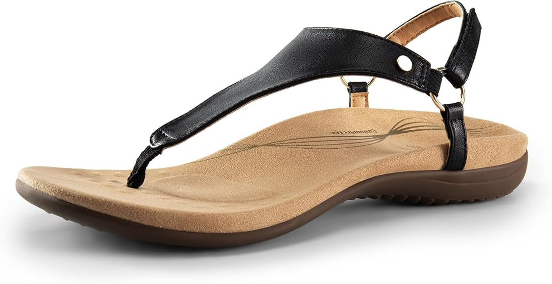DREAM PAIRS Women's Flat Sandals Arch Support Orthopedic Comfortable Soft Cushion Summer T-Strap ... | Amazon (US)
