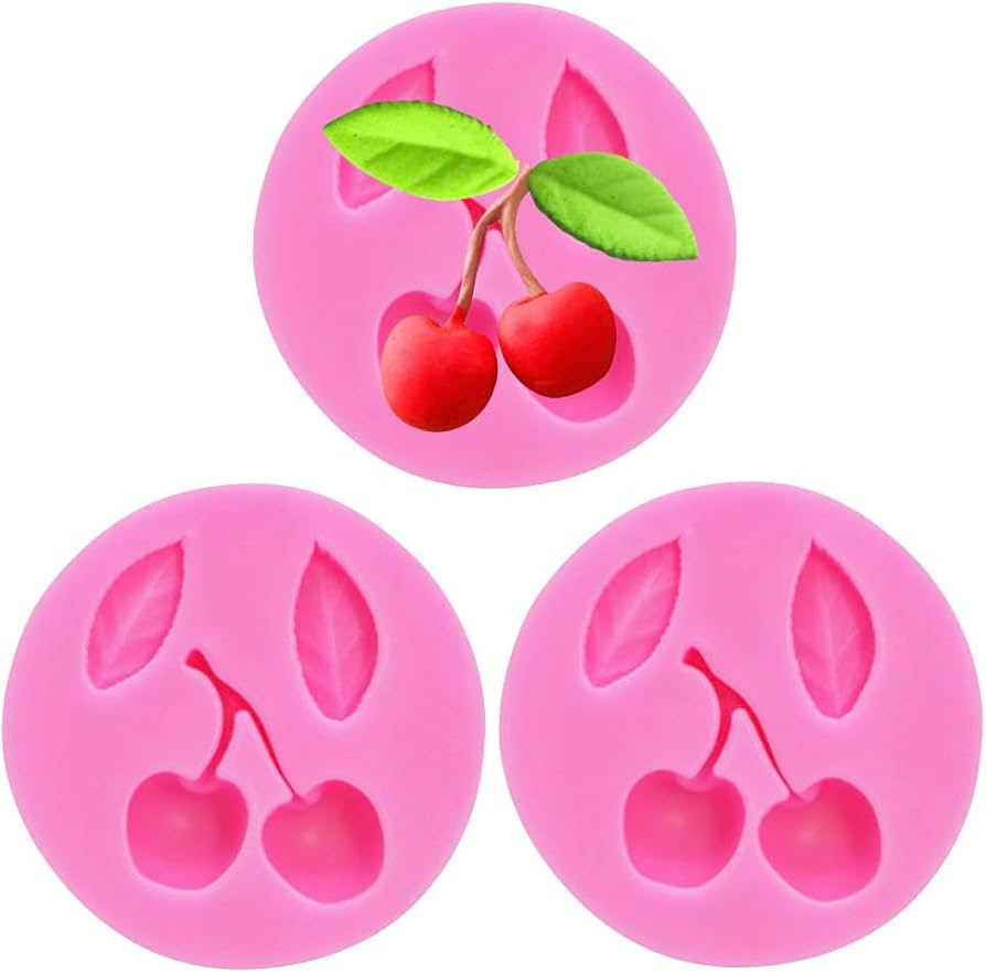 3 Pieces Cherry Silicone Mold for Chocolate Candy Cake decoration Cherry with Funny Leaves Shape ... | Amazon (US)