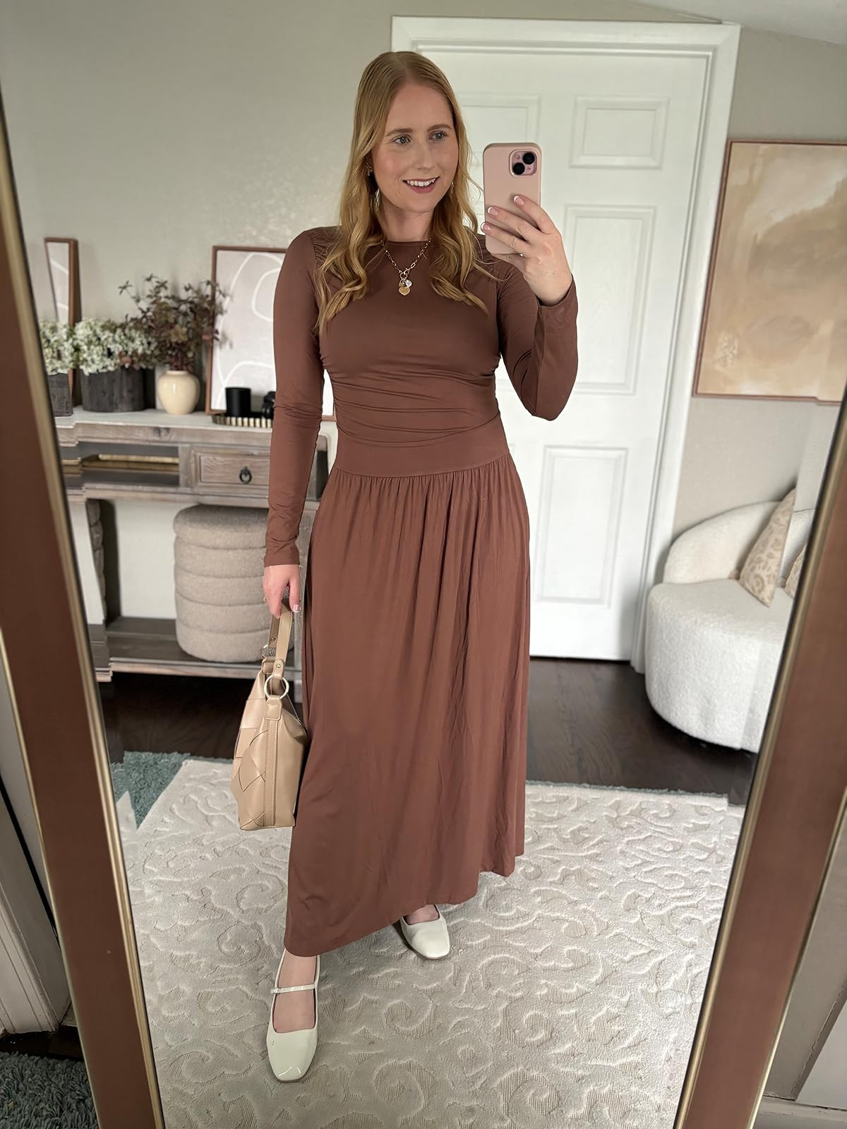 ZESICA Women's Long Sleeve Maxi Dress 2024 Fall Crewneck Knit Casual Slim Swing Pleated Dresses with Pockets | Amazon (US)