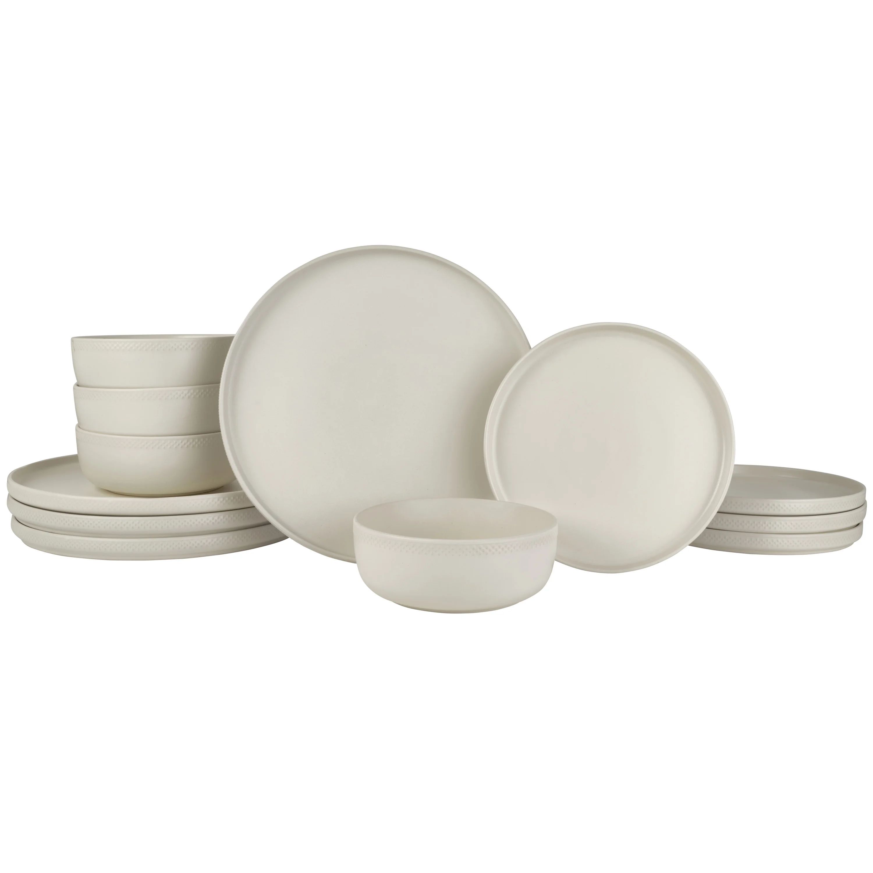 Beautiful Modern Dots Stoneware Dinnerware 12 Piece Set  Oyster White by Drew Barrymore | Walmart (US)