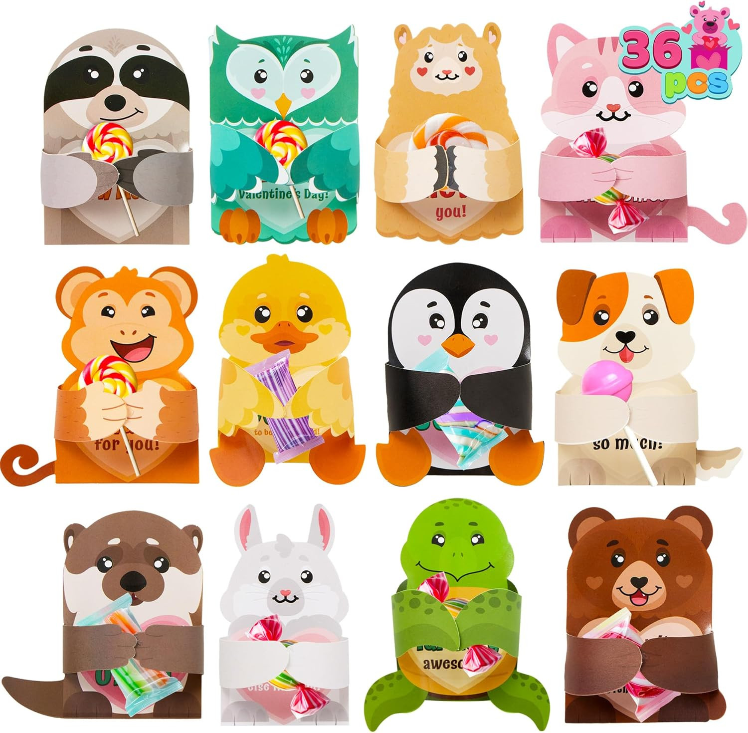 JOYIN 36 Pcs Valentines Day Gifts Cards with Animal Designs,Valentine’s Greeting Cards Candy Ho... | Amazon (US)