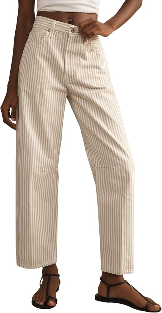 LifeShe Women's Baggy Jeans Vintage Striped Straight Wide Leg High Rise Barrel Denim Ankle Pants | Amazon (US)