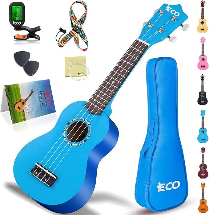 iECO Soprano Ukulele Beginner Kit for Kids Adults 21 Inch Ukelele w/Case Strap Tuner Strings Pick... | Amazon (US)