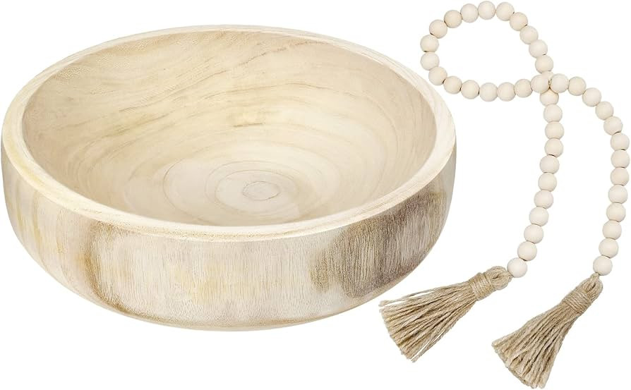Kathfly Wooden Decorative Bowl Set Paulownia Wood Serving Bowl Natural Rustic Large Dough Bowl fo... | Amazon (US)