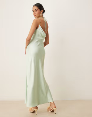 Forever New satin halter neck maxi dress in dusty sage | ASOS (Global)