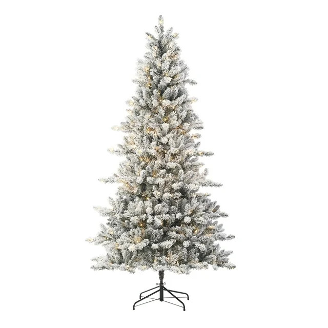 7.5ft Pre-Lit Flocked Birmingham Fir Artificial Christmas Tree, 400 LED, Green, by Holiday Time | Walmart (US)