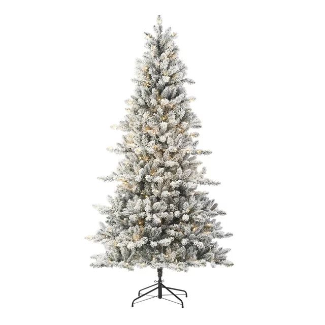 7.5ft Pre-Lit Flocked Birmingham Fir Artificial Christmas Tree, 400 LED, Green, by Holiday Time | Walmart (US)