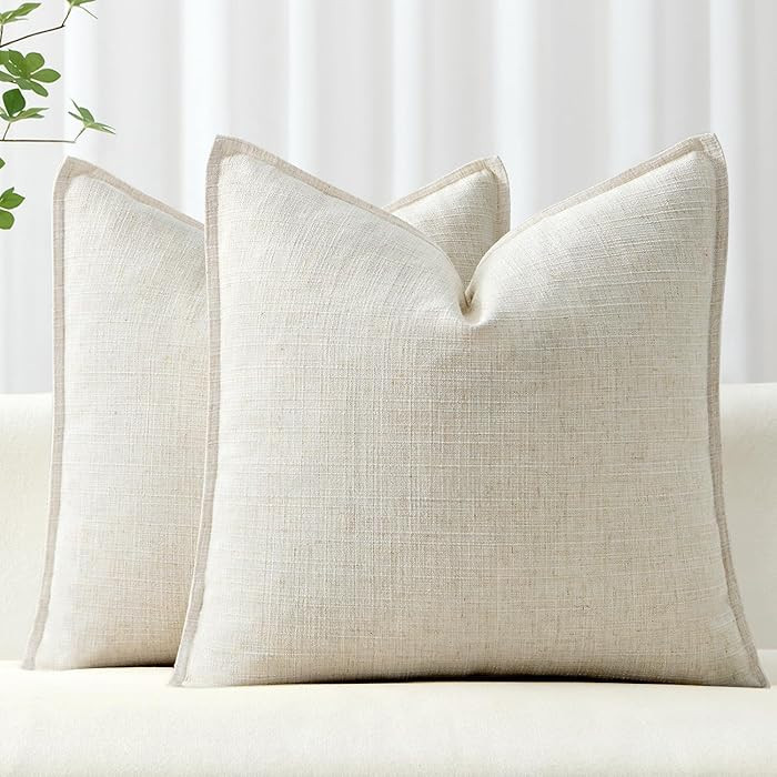 MIULEE Pack of 2 Thick Textured Couch Throw Pillow Covers, Cream White Decorative Pillow Covers 2... | Amazon (US)