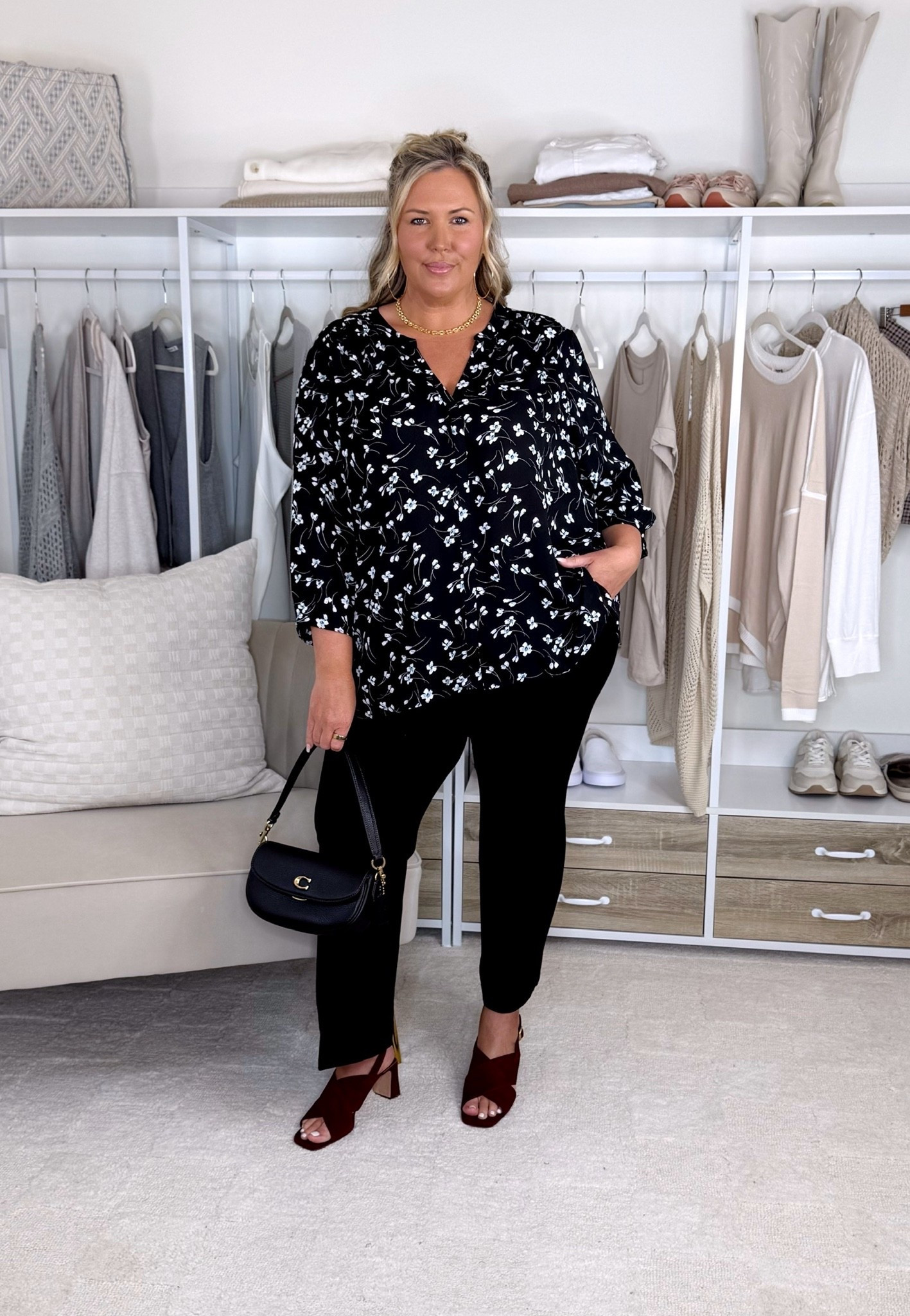NSale tops! Wearing a 2X in all! sizing note, I recommend sizing up in the blue stripe button up if you want to wear it untucked, the 2x is too tight around my hips. Everything else runs true to size, the pants are slightly generous fit! Blue is sold out so I linked the black! Plus size, outfit inspo, apron belly, workwear, mom life

#LTKPlusSize #LTKSeasonal #LTKMidsize