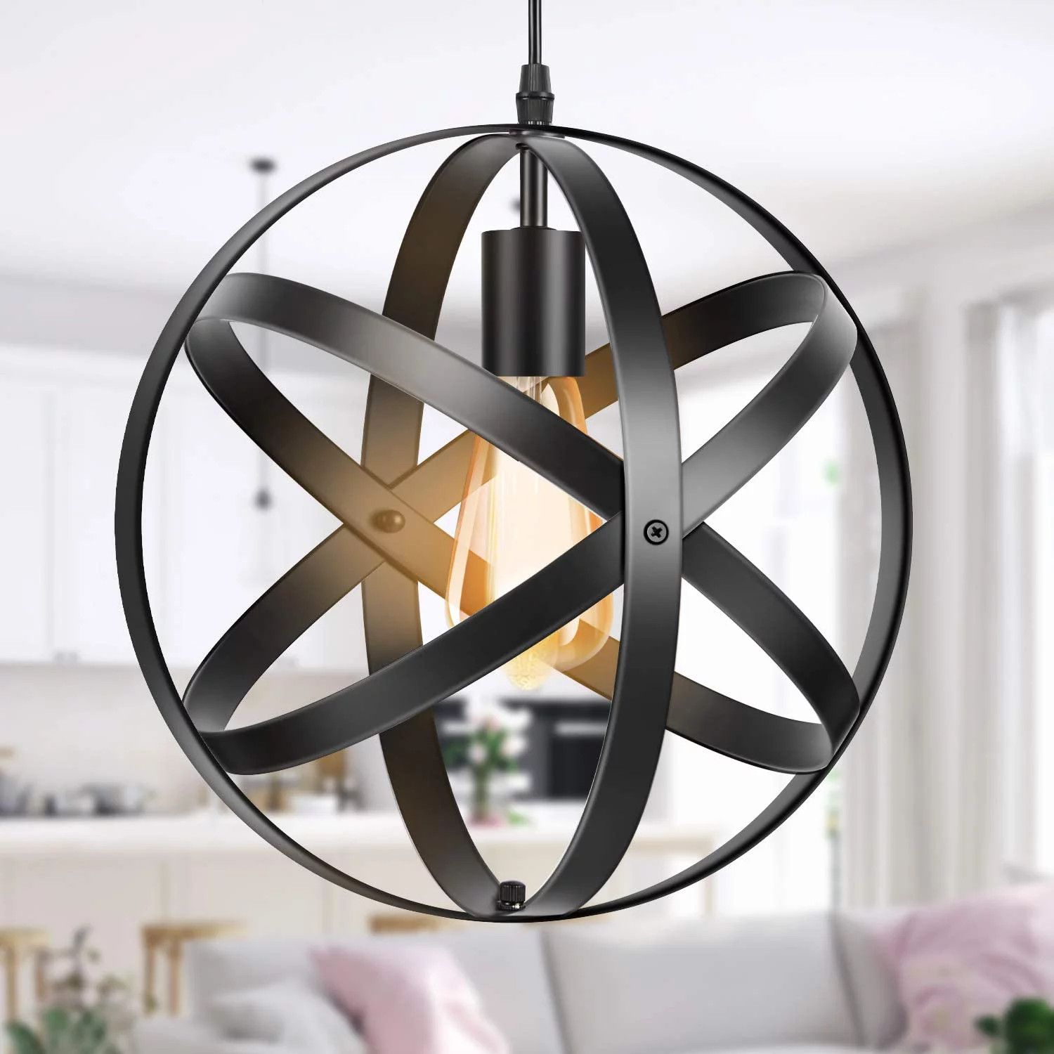 Metal Pendant Light, Spherical Pendant Light, Rustic Chandelier Vintage Hanging Cage Globe Ceilin... | Walmart (US)