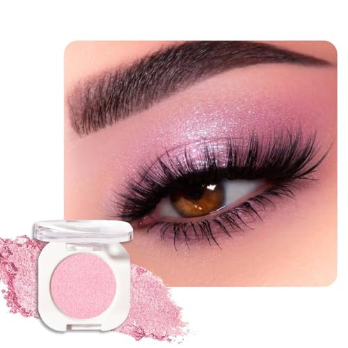 HHLTOH Pink Single Shimmer Eyeshadow Makeup, Neutral Powde Eye Shadow for Women, Bright Light Pink Rose Glitter Sparkle Singles Eyeshadow Palette Pigmented Waterproof, Girls Monochrome Eyeshadows Gift | Amazon (US)