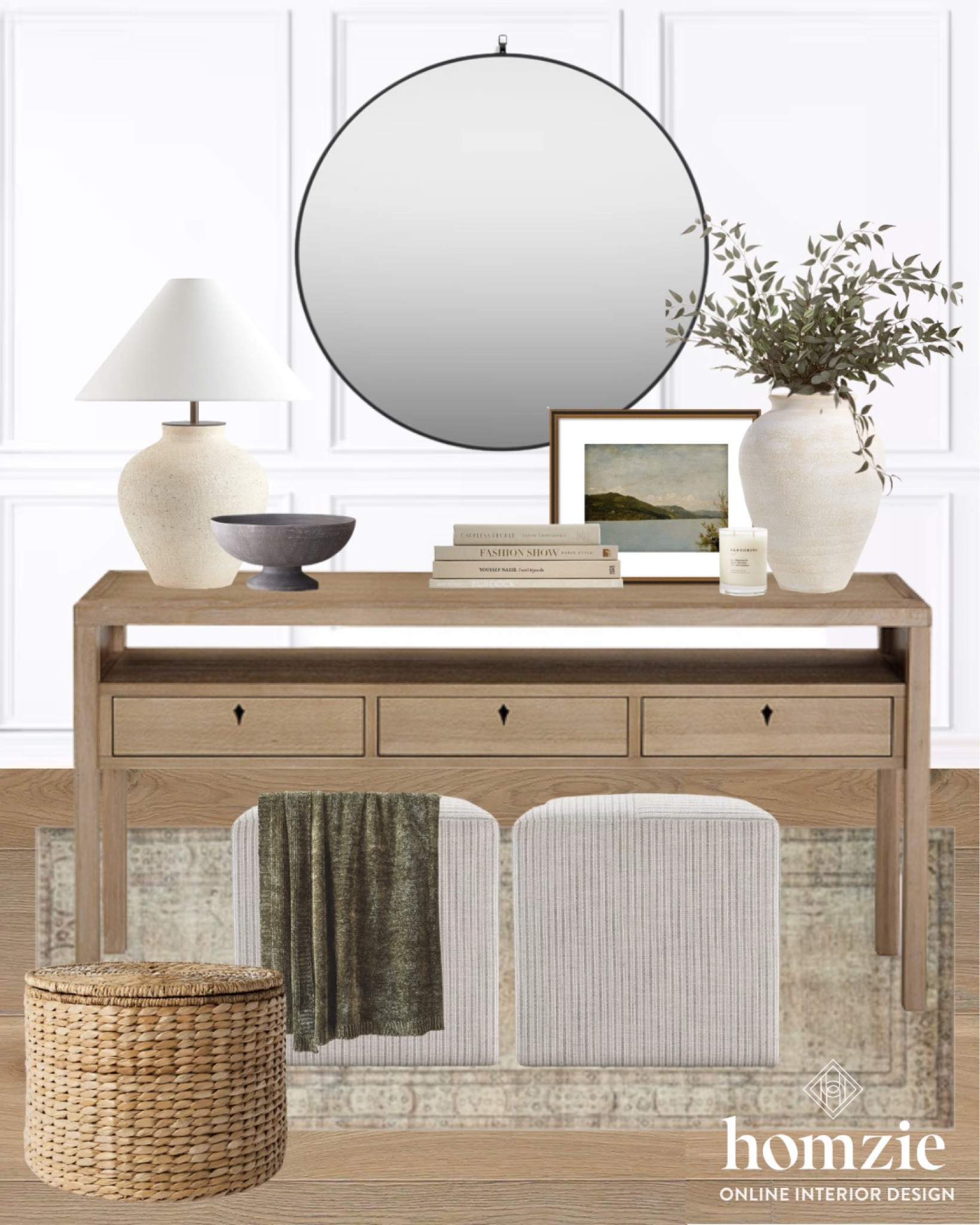 Entryway inspiration. A big round mirror always elevates the space  

#LTKhome #LTKFind