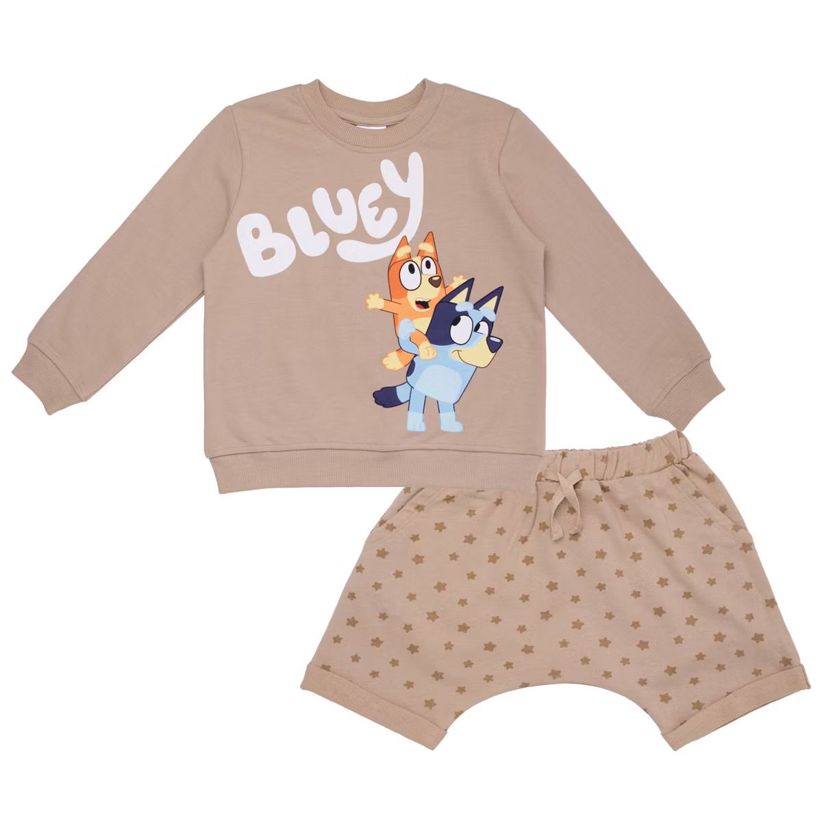 Toddler Bluey and Friends 2pc Pullover Shorts Set - Tan | Target