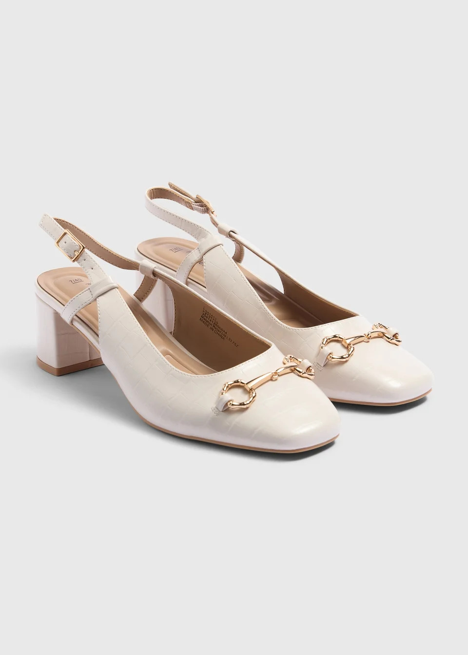 Cream Croc Sling Back Block Heel | Matalan (UK)