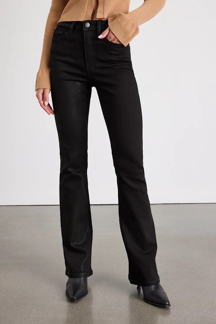 Charley Black Coated High-Rise Bootcut Jeans | Lulus