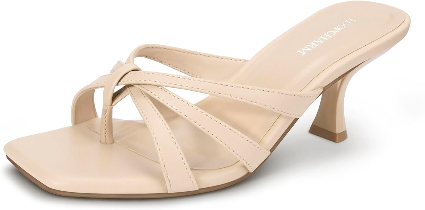 Womens Strappy Kitten Heel Flip Flop Sandals Square Open Toe Thong Mules Slip On Low Heels for Dr... | Amazon (US)