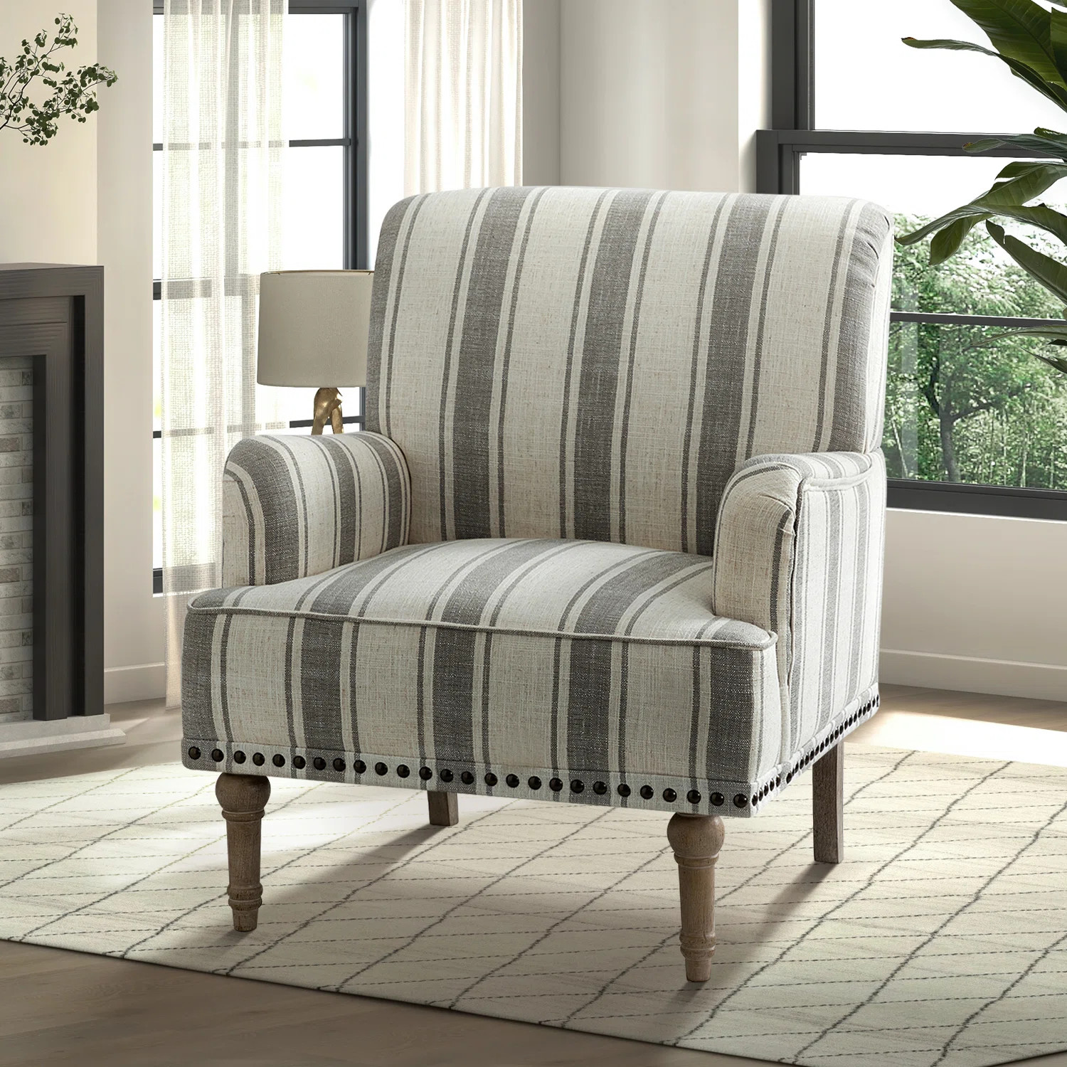 Arching Armchair with Solid Wood Legs and Nailhead Trim | Wayfair North America