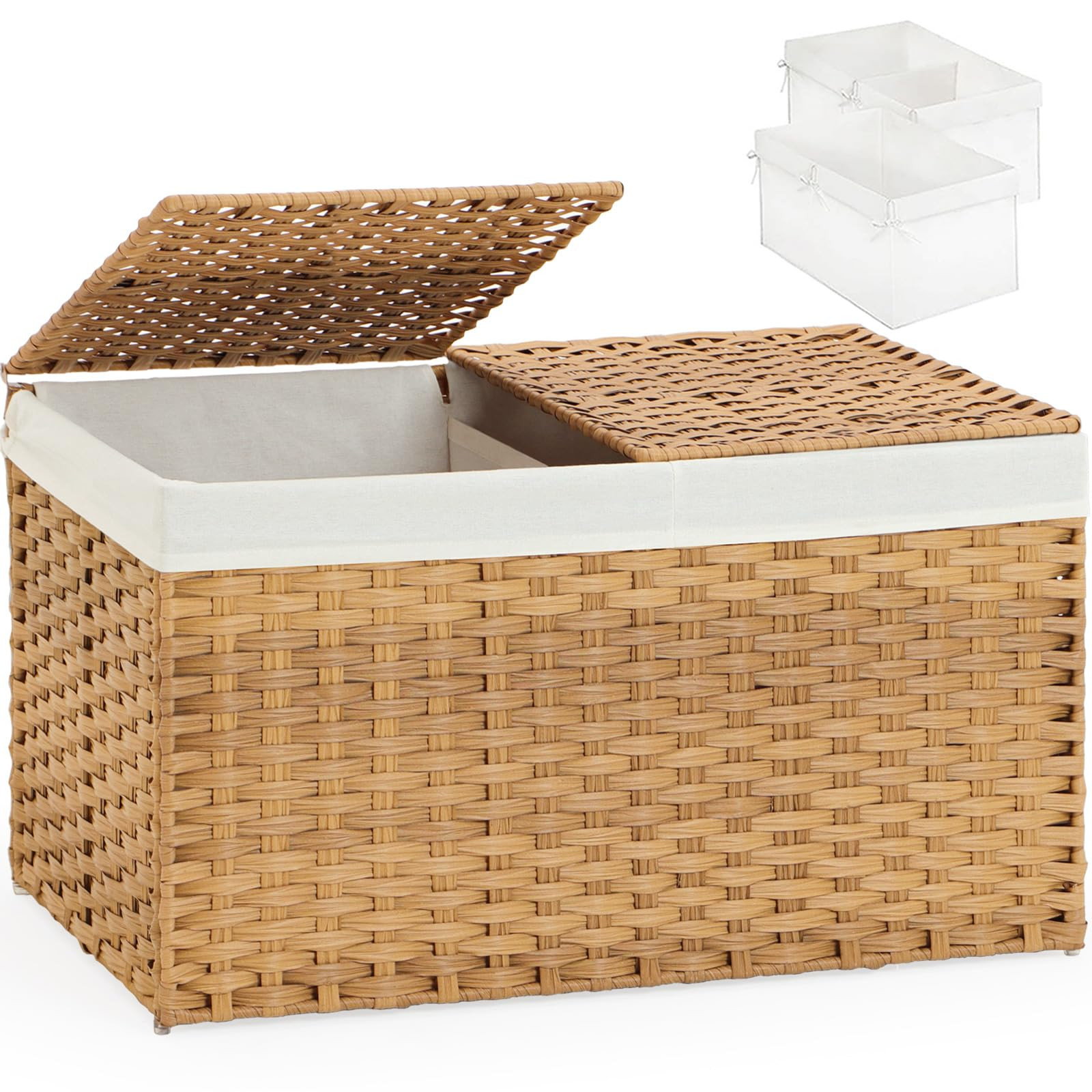 SETVSON Storage Basket with Lid Rattan Woven Storage Baskets with 2 Separate Lids, 17.2 Gallon (6... | Amazon (US)